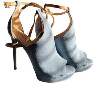 Elegant Blue Peep-Toe Heels